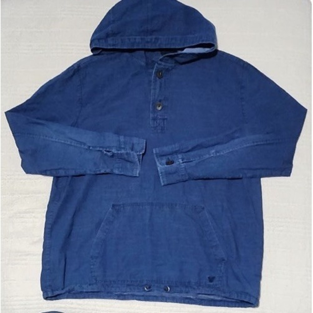 AMERICAN EAGLE Chambray Lightweight Hoodie w/buttons‎ & Drawstring Size XL